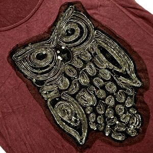 🟣Vanity Burgundy Black cOwl Chain Sequin Lace Embroidered Top Size Medium